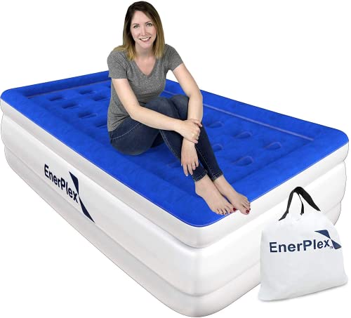 Book Cover EnerPlex Twin Air Mattress for Camping, Home & Travel - 16 Inch Double Height Inflatable Bed w/ Built-in Dual Pump