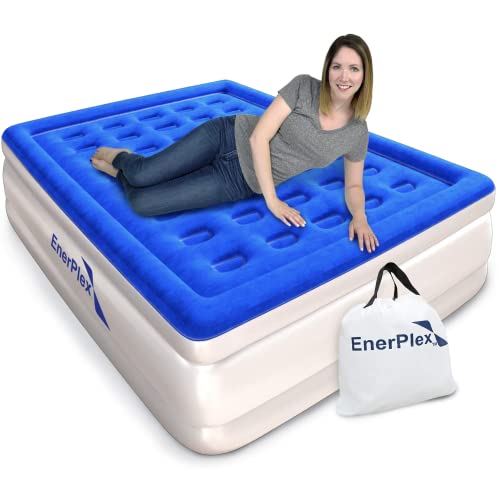 Book Cover EnerPlex Queen Air Mattress for Camping, Home & Travel - 16 Inch Double Height Inflatable Bed w/ Built-in Dual Pump