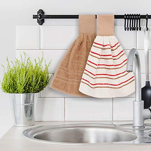 ISTOWEL Hanging Kitchen Hand Towels and Dishcloths Sets with Loop 100% Soft Cotton. Super Absorbent Hand Towels in Convenient 12x12, Machine Washable. Stylish & Attractive 2 Piece Sets in Brown