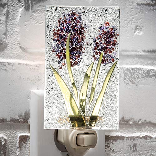 Book Cover Decorative Night Light Fused Glass Purple Flower Wall Plug in Nightlight for Hallway, Bedroom, Bathroom, Kitchen J Devlin NTL 209