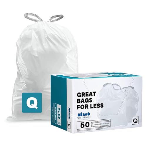 Plasticplace Custom Fit Trash Bags â”‚ simplehuman (x) Code Q Compatible (50 Count) â”‚ White Drawstring Garbage Liners 13-17 Gallon / 40-65 Liter â”‚ 25.25" x 32.75"