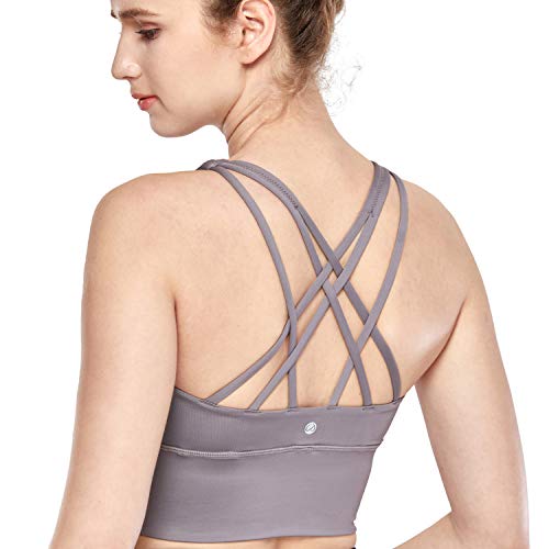CRZ YOGA Strappy Sports Bras for Women Longline Wirefree Padded Medium Support Yoga Bra Top