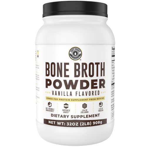 Bone Broth Protein Powder, Vanilla, Grass Fed, 2 lbs / 42 Servings, Large 32 oz Size, Low Carb, Keto Friendly, Contains Collagen, Non-GMO Ingredients, Hormone Free by Left Coast Performance