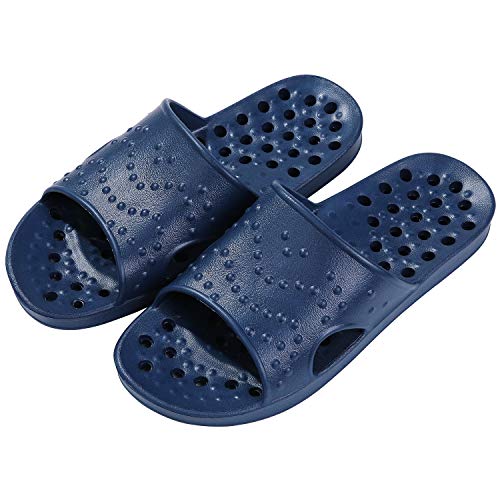 Book Cover Shower Sandal Slippers Quick Drying Bathroom Slippers Gym Slippers Soft Sole Open Toe House Slippers, Navy, 11-13 Women / 10-11 Men