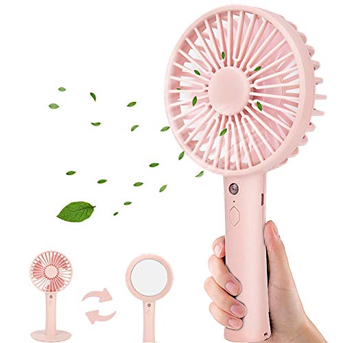 Mini Handheld Fan Portable, LOZAYI Personal Small Desk Fan USB Rechargeable Battery Operated Powered Cooling Electric Fan with Makeup Mirror Base,Adjustable 3 Speeds for Home Office Outdoor Travel