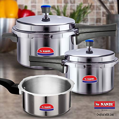 Nandi Super Cooker Combo 2L, 3L and 5L, Non-Induction Base, Aluminium