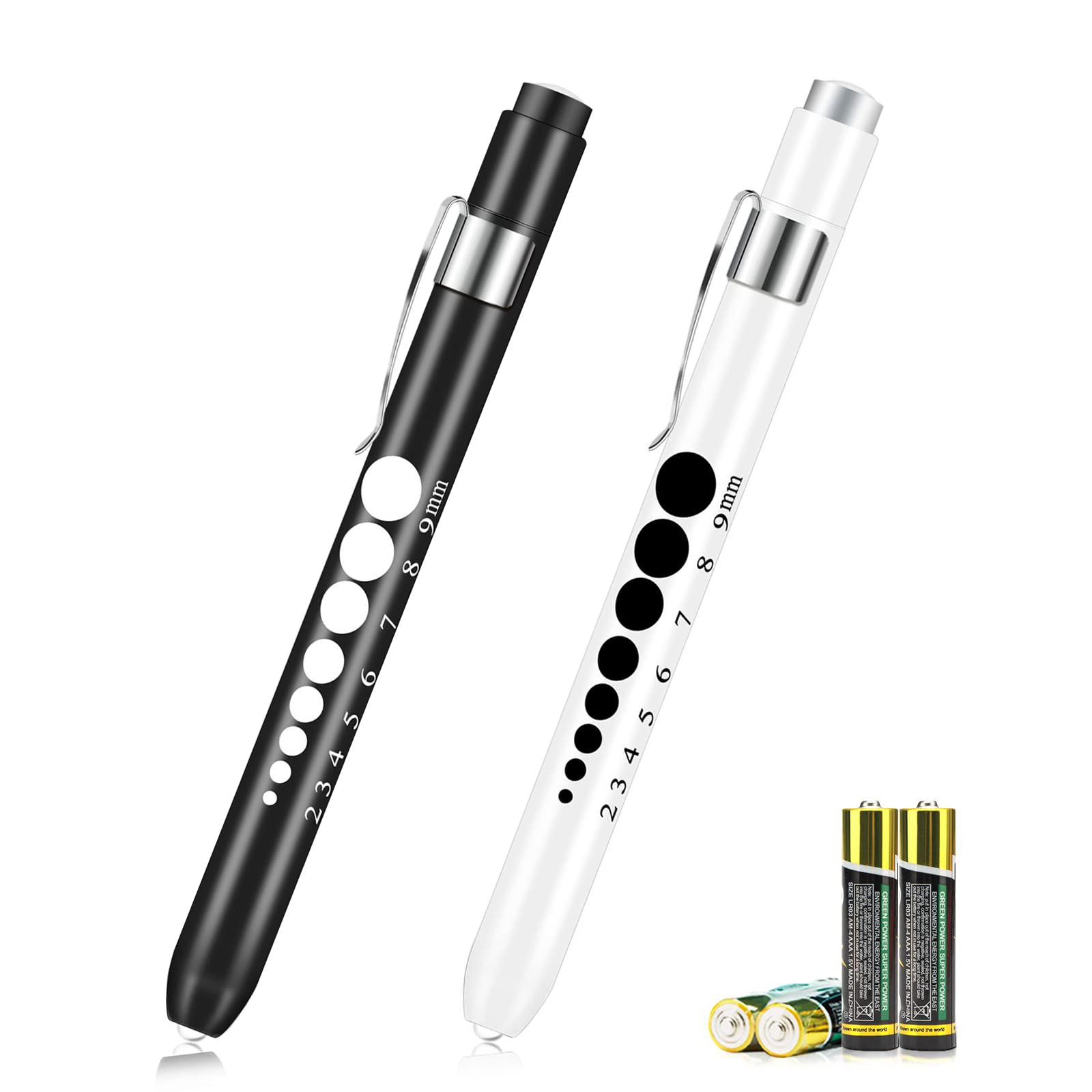 Opoway Pen Lights for Nurses, Pupil Gauge Penlight for Doctor, Nurse Pen Light Medical, Diagnostic LED Reusable Penlight, Nursing Accessories Gift for Doctor, Nurse, Medical Student, EMT Black/White Black and White