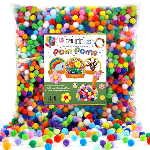 Caydo 2000 Pieces 20 Colors 1 cm Pompoms, Fuzzy Pom Poms Ball for Valentine's Day DIY Crafts Decorations