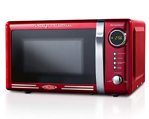 Nostalgia RMO7RR Retro Compact Countertop Microwave Oven, 0.7 Cu. Ft. 700-Watts with LED Digital Display, Child Lock, Easy Clean Interior.7, Metallic Red