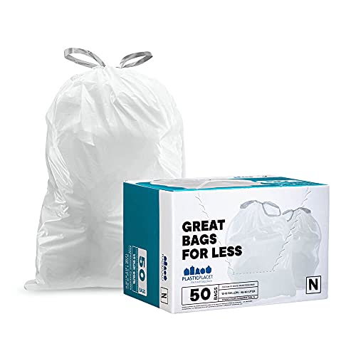 Plasticplace simplehuman (x) Code N Compatible Drawstring Garbage Liners 12-13 Gallon / 45-50 Liter â”‚ 22.75" x 31.5", 50 Count, White