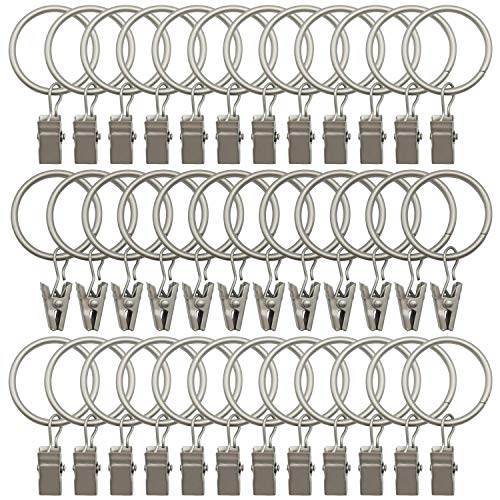 40 Pack Rings Curtain Clips Strong Metal Decorative Drapery Window Curtain Ring with Clip Rustproof Vintage Compatible with up to 1 inch Drapery Rod Silver Color