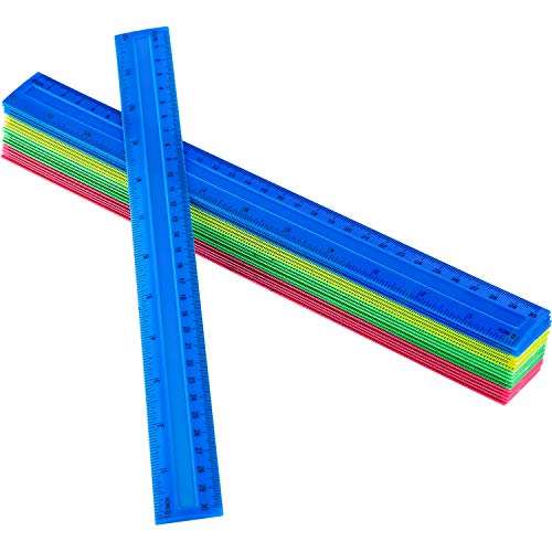 50 Pack Colorful Plastic Ruler, 12 Inch Standard/Metric Rulers Straight Ruler Measuring Tool for Student School Office (Colorful)