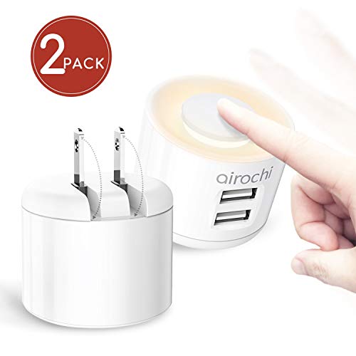 2 Pack 2-in-1 LED Night Light USB Wall Charger 4 Different Light Settings Warm White with Dimmable Light Dual Port Fast Charging Plug for iPhone X XS 8,iPad, Samsung Galaxy S10E S9+ S8 Plus, LG, Pixel
