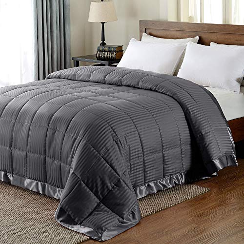 Book Cover downluxe Lightweight Queen Down Alternative Blanket with Satin Trim, Grey, 90 X 90 Inch