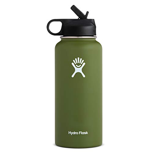 Book Cover Hydro Flask Wide Mouth Water Bottle, Straw Lid - 40 oz, Olive