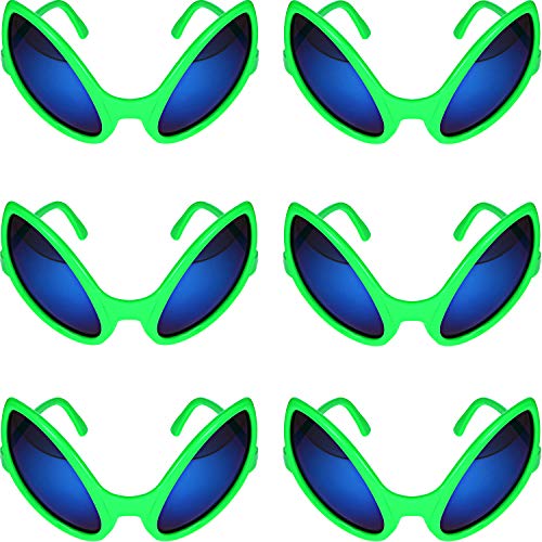 Book Cover Bememo 6 Pieces Alien Glasses Green Plastic Alien Sunglasses for Adults and Kids Party Favors