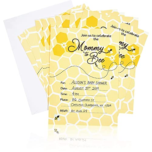 Sparkle and Bash Baby Shower Invitations with Envelopes, Mommy to Bee (50 Pack)