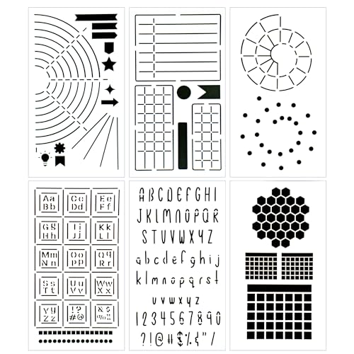 Ultimate Productivity Journal Stencil Set - Custom-Designed Supplies for Bullet Dotted Journal Planners, DIY Templates to Create Calendars, Lists, Letters, Numbers, Habit Trackers by Sunny Streak
