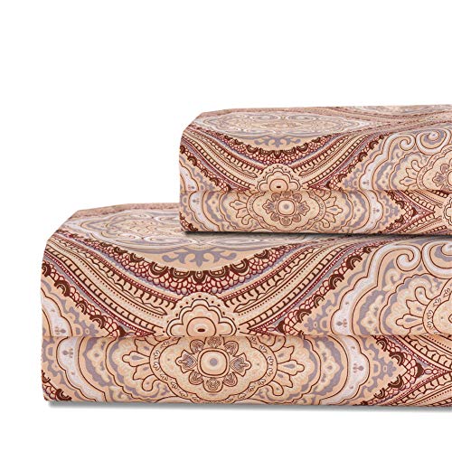 Book Cover Bedlifes Paisley Sheet Set Luxury Ultra Soft Wrinkle-Free Hypoallergenic Pattern Printed Bed Sheets Deep Pocket Flat Sheet& Fitted Sheet& Pillowcases 100% Microfiber 4 Piece Brown King