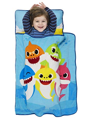 Book Cover Baby Shark Toddler Nap Mat - Includes Pillow and Fleece Blanket â€“ Great for Boys and Girls Napping at Daycare, Preschool, Or Kindergarten - Fits Sleeping Toddlers and Young Children