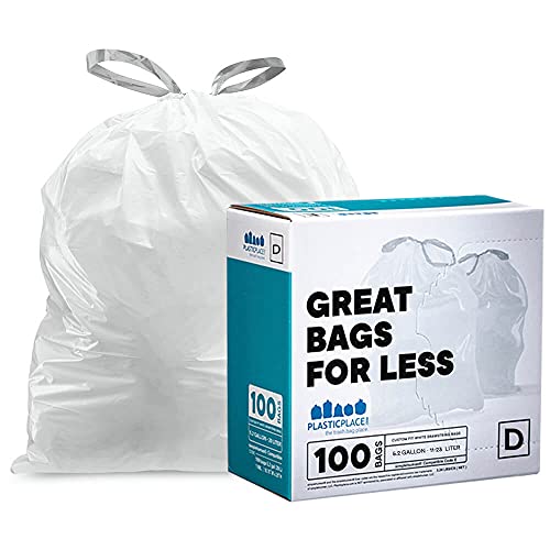 Book Cover Plasticplace Custom Fit Trash Bags â”‚ simplehuman (x) Code D Compatible (100 Count) â”‚ White Drawstring Garbage Liners 5.3 Gallon / 20 Liter â”‚ 15.75