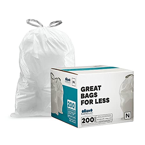Plasticplace Trash simplehuman (x) Code N Compatible (200 Count)â”‚White Drawstring Garbage Liners 12-13 Gallon / 45-50 Liter â”‚ 22.75" x 31.5"