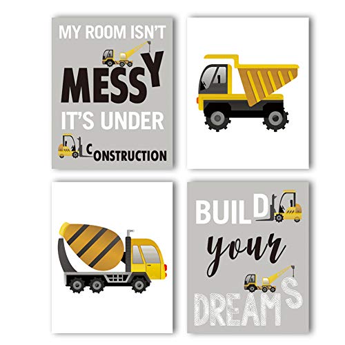 Book Cover HPNIUB Construction Trucks Picture Cartoon Construction Transport Vehicle Art Print Set of 4 (10