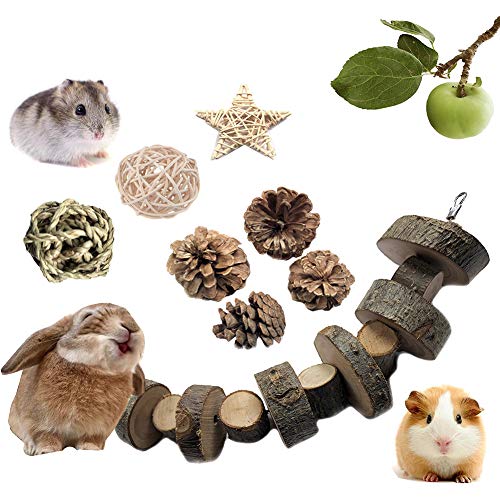 VCZONE Bunny Chew Toys, Rabbit Pet Tooth Chew Toys Organic Natural Apple Wood Grass Cake Ideal for Bunny, Chinchilla, Guinea Pigs, Hamsters Teeth Grinding (8 Pack)