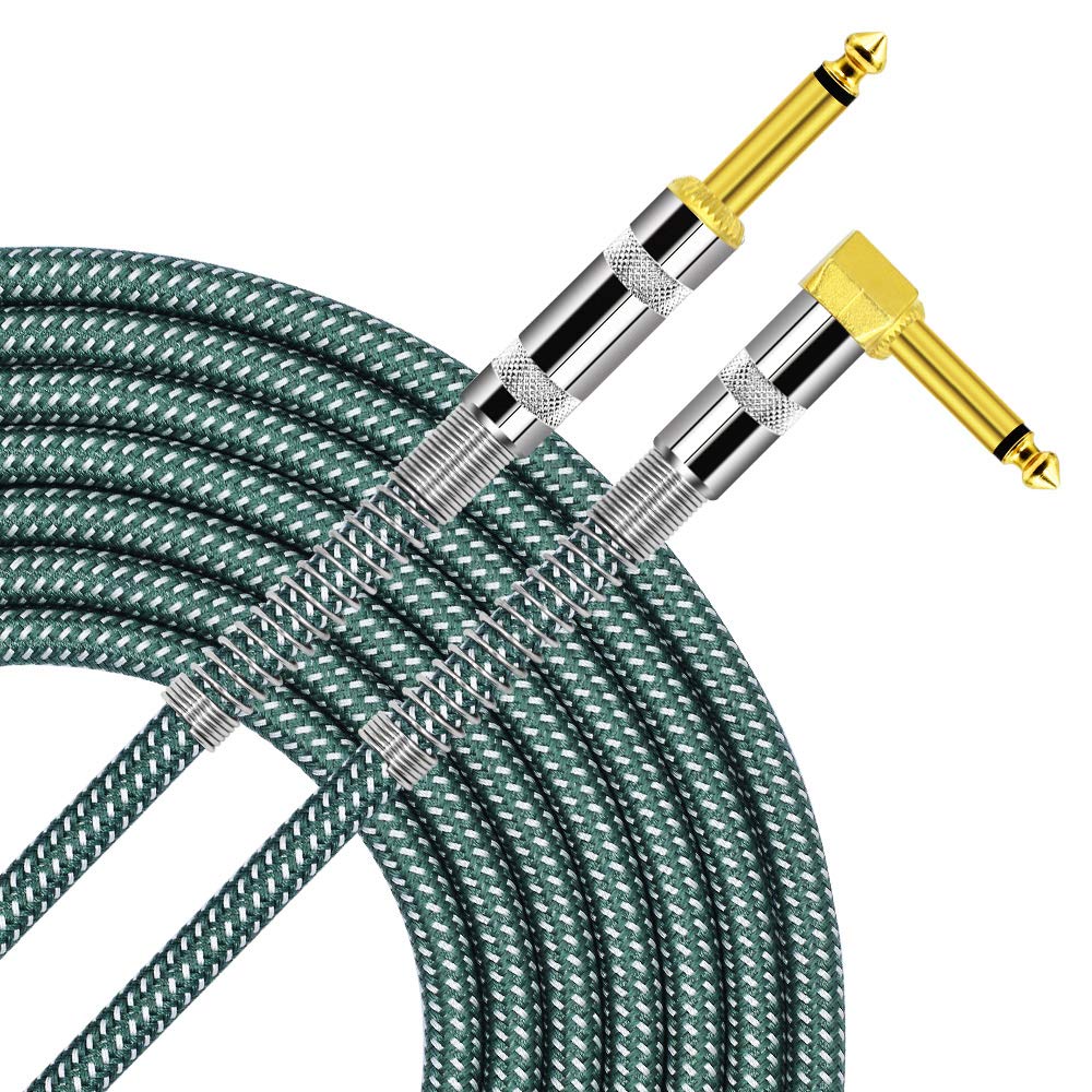 tisino Guitar Cable 10 ft, 1/4 inch Cable Straight to Right Angle Guitar Cord Instrument Cable for Electric Guitar, Bass, Amp, Keyboard, Mandolin - Green 10 Feet Green
