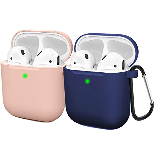 Compatible with AirPods Case Cover Silicone Protective Skin for Airpods Case 2&1 (2 Pack) Sand Pink/Navy Blue