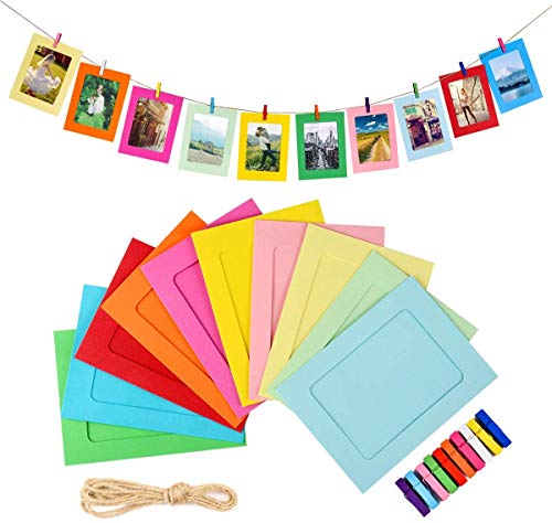 LEJHOME Paper Picture Frames for 4x6in Photo, 30pcs Photo Frames for Back to School Decoration, Multi Color 30 Clothespins Hanging Photo Display Frames with 3 Ropes for Home, School and Office Decor