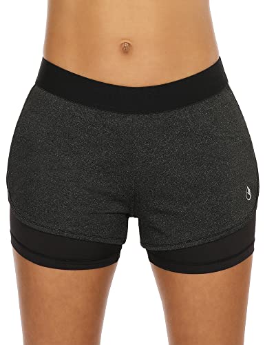 icyzone Running Yoga Shorts for Women - Activewear Workout Exercise Athletic Jogging Shorts 2-in-1