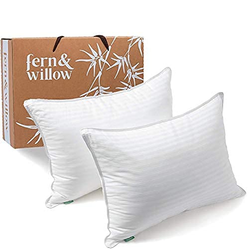 Book Cover Fern and Willow Pillows for Sleeping - Set of 2 Queen Size Down Alternative Pillow Set w/ Luxury Plush Cooling Gel for Side, Back & Stomach Sleepers