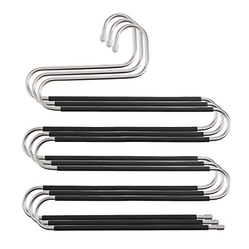 VIS'V Pants Hangers, S Shaped Non Slip Space Saving Pants Hangers Trouser Hangers Stainless Steel Metal Multilayer Pants Hangers Closet Storage for Pants Jeans Shirt Scarf Tie - 3 Packs
