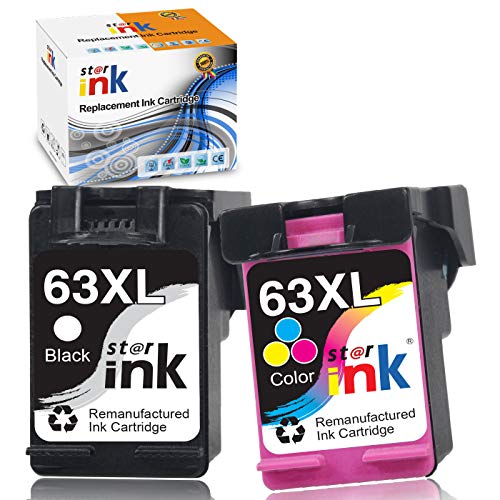 Starink Remanufactured Ink Cartridge Replacement for HP 63 63XL for Envy 4520 4512 4510 OfficeJet 3830 5200 5222 5255 5258 4650 4652 4655 DeskJet 1112 2132 2130 3630 3632(Black Tri-Color, 2 Packs)