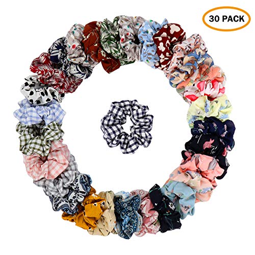 Book Cover 30 Pcs Chiffon Hair Bands Ponytail Ties Hair Scrunchies Flower Hair Scrunchies Girl Hair Accessory, Great for Casual and Party Dress