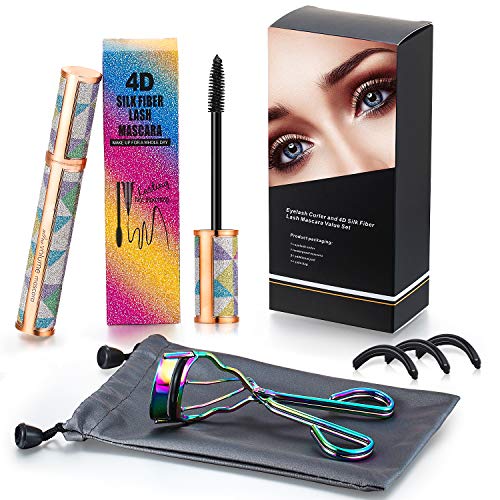 Silicone Eyelash Curler and 4D Silk Fiber Lash Mascara Value Setï¼ŒWith Refill Pads & Satin Pouchï¼ŒDesigned for No Pinching or Pulling ï¼ŒMascara Natural Thickeningï¼ŒLong Lasting Waterproof & Smudge-Proo