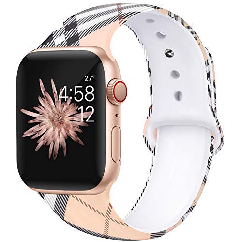 Bravely klimbing Floral Bands Compatible for Apple Watch Band 44mm 42mm Fadeless Pattern Printed Replacement Band Wristband for iWatch Series 4/3/2/1, for Women Men Kids S/M Bright Grid