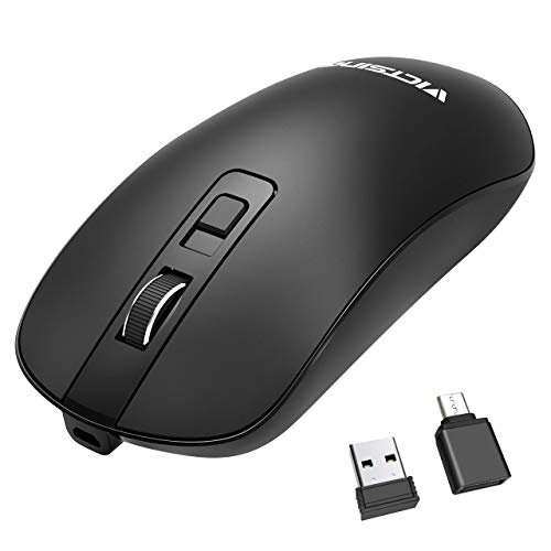 VicTsing Rechargeable Wireless Mouse, 2.4G Quiet Optical Computer Mouse Portable & Slim with USB C Adapter, USB Receiver, 3-Level Adjustable DPI, Compatible with PC, Laptop, Notebook, Computer(Black)