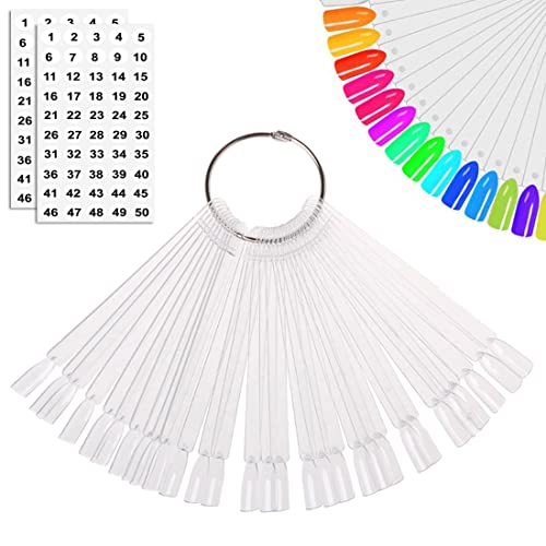 JASSINS 50 Pcs False Nail Sticks Polish Board Nail Polish Practice Display Art Tips with Metal Split Ring