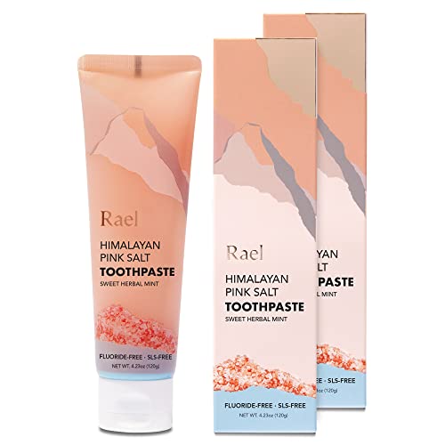 Rael Toothpaste for Sensitive Teeth - Fluoride Free Toothpaste, Himalayan Pink Salt, Sweet Mint Flavor, Clean Ingredients, Fresh Breath, Oral Care, Cruelty Free (2 Pack, Tube)