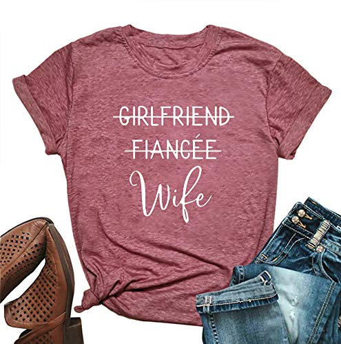 MOMOER Girlfriend Fiancee Wife Shirt Women Cute Engagement Gift for Bride Honeymoon Vacation Tops Tee - Red - Medium
