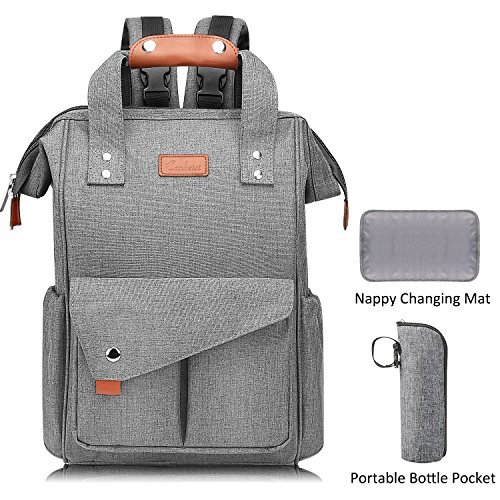 Book Cover Large Diaper Bag Backpack, Anti-Water Maternity Nappy Bags Changing Bags with Insulated Pockets and Stroller Straps, Multi-Functional Travel Back Pack,Grey