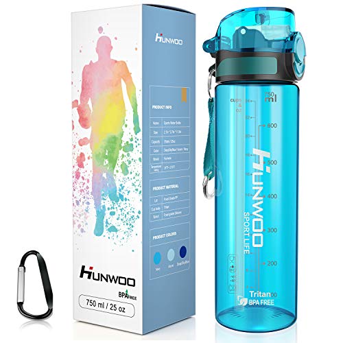 Book Cover Hunwoo Updated 2019 Version Young Fashion Sports Water Bottle 25OZ Tritan Water Bottle with Straw Lid and Flex Cap (Fast Flow, BPA Free, Leakproof, Convenient and Portableï¼ŒNavy)
