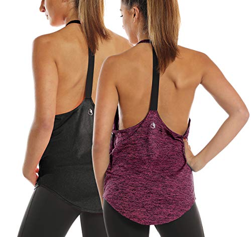 icyzone Workout Tank Tops for Women - Athletic Yoga Tops, T-Back Running Tank Top(Pack of 2)
