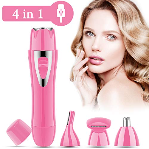 Facial Hair Removal for Women - 4 in 1 Nose Hair Trimmer, Eyebrow Trimmer, Body Shaver and Face Hair Remover for Women/Men Waterproof USB Rechargeable Razor Painless Electric Hair Shaver