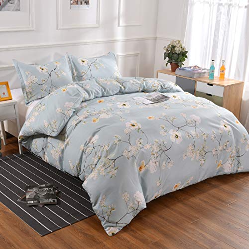 Book Cover YMY Lightweight Microfiber Bedding Duvet Cover Set,Chic Floral Pattern (Light Blue, Queen)