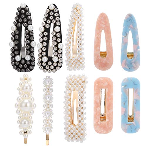 Book Cover Athors 10 PCS Hair Clips, Pearl Hair Clips Barretes Acrylic Resin Hairpins for Women Girls, Multicolor Multishape Hair Accessories Suit for Wedding, Party, Outing and Daily