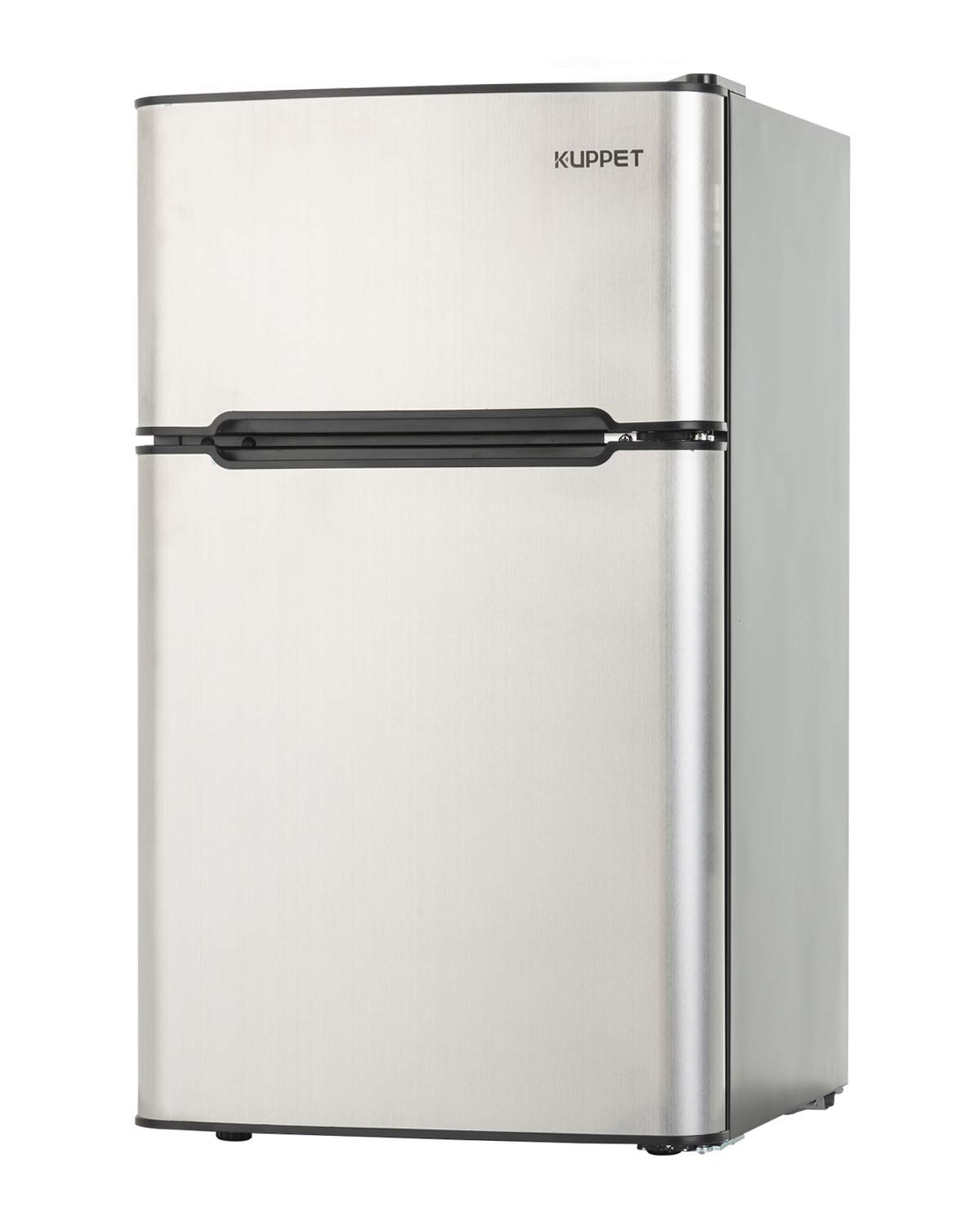 KUPPET Compact Refrigerator Mini Refrigerator for Dorm,Garage, Camper, Basement or Office, Double Door Refrigerator and Freezer, 3.2 Cu.Ft, Stainless Steel