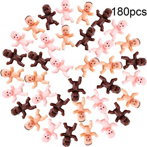 Book Cover 180 Pieces Mini Plastic Babies 1 Inch Baby Doll for Baby Shower Party Favors, Party Decorations, Baby Bathing and Crafting (Dark Brown, Latin, Pink)